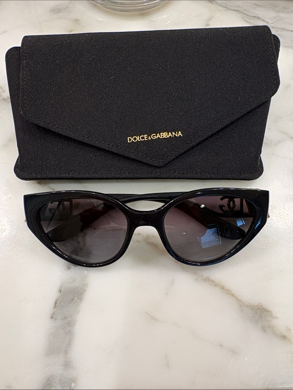 Dolce & Gabbana Black Cat-Eye Sunglasses with Black Branded Case